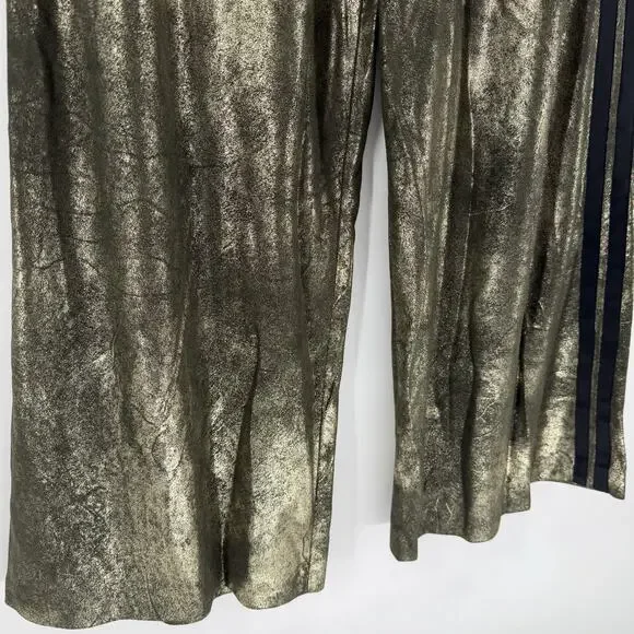 NEW Free People Vegan Leather Metallic Gold Wide Leg Track Pants Size SMALL - Picture 4 of 8